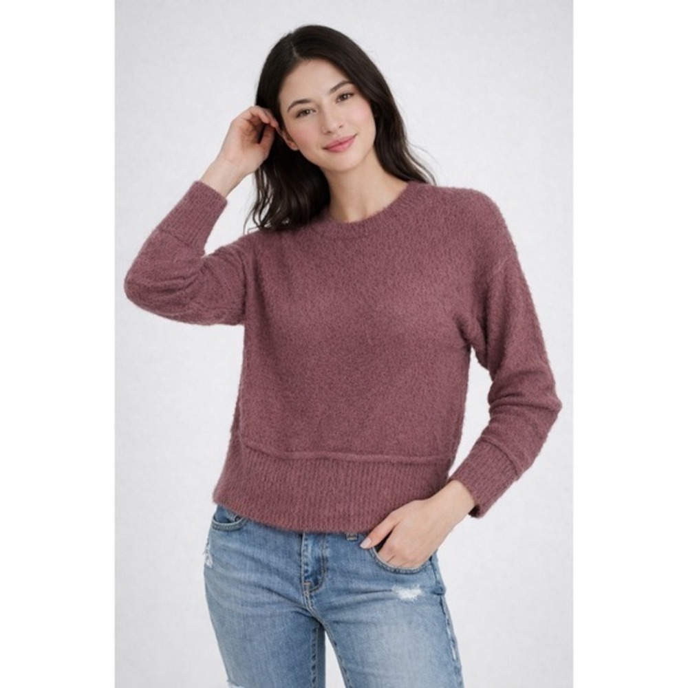 HIPPIC ROSE‎ JUNIORS' COZY DROP-SHOULDER EYELASH LUREX CREWNECK SWEATER L